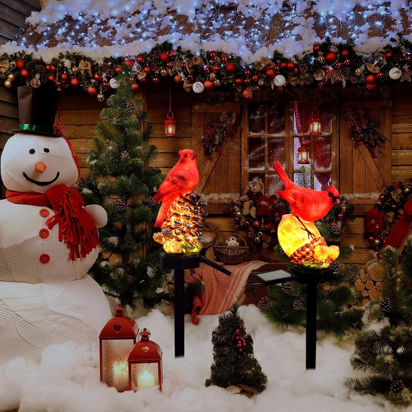 LAIAMER Cardinal Decor Solar Garden Decor Waterproof Red Bird Figurine Solar Stake Lights for Outside Yard Patio Lawn Porch Cemetery