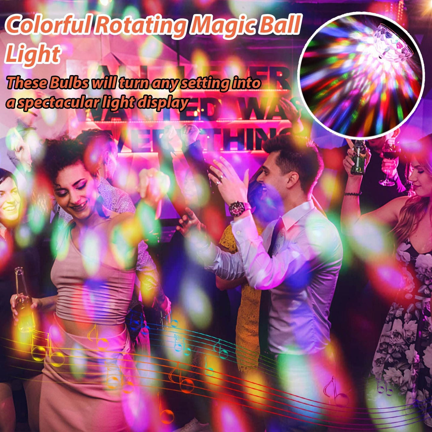MIKWOAB 4 Pack Colorful Magic Rotating Ball Light, LED Plug in Disco Ball Light, RGB Disco Light Bulb, Party Lights Dj Disco Lights with Sockets for Home Room Dance Parties Bar Karaoke