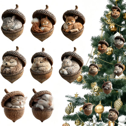 Christmas Tree Decoration,8Pcs Cute Animals Christmas Tree Acrylic Pendant, Fun Pinecone Xmas Hat Xmas Tree Accessories Christmas Pendants Hanging, Cat Hedgehog Penguin Christmas Ornament
