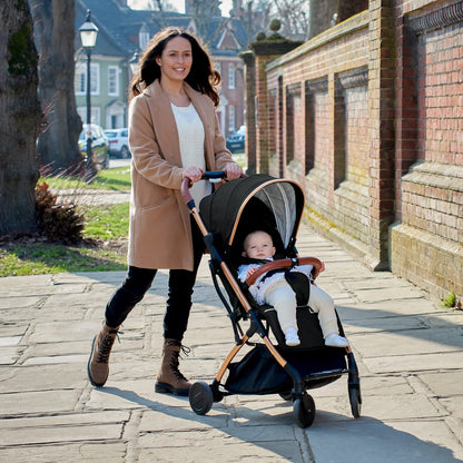 Lejoux™ Baby Pushchair Stroller– Lightweight Foldable Travel Buggy with 5-Point Harness, Adjustable Seat Back and Oversize Basket Folds with 1 Hand – Smooth Swivel Wheels Rain Cover (Black)