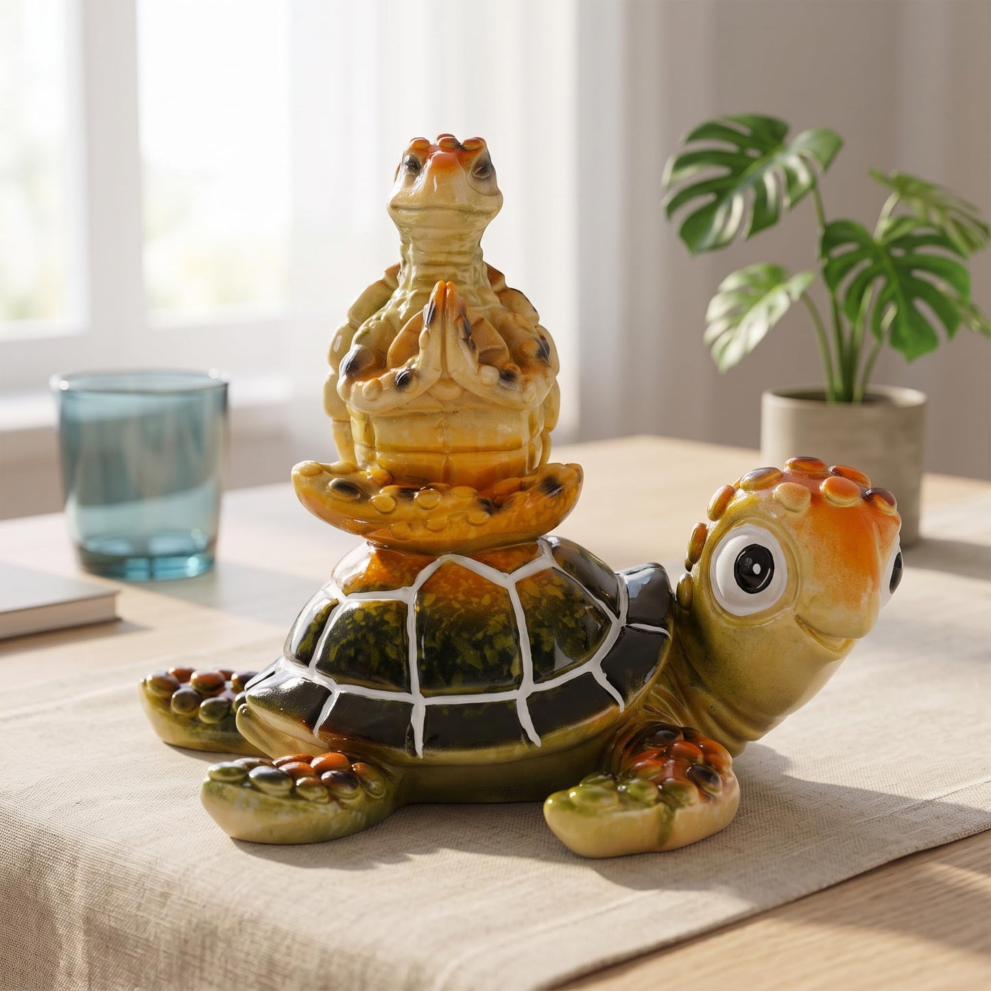 Brizoria Sea Turtle Figurine Beach Decor Ocean Decor Meditating Baby Turtle Resin Coastal Zen Statue Glossy Painted Finish for Bathroom Bedroom Office Bookshelf, Green