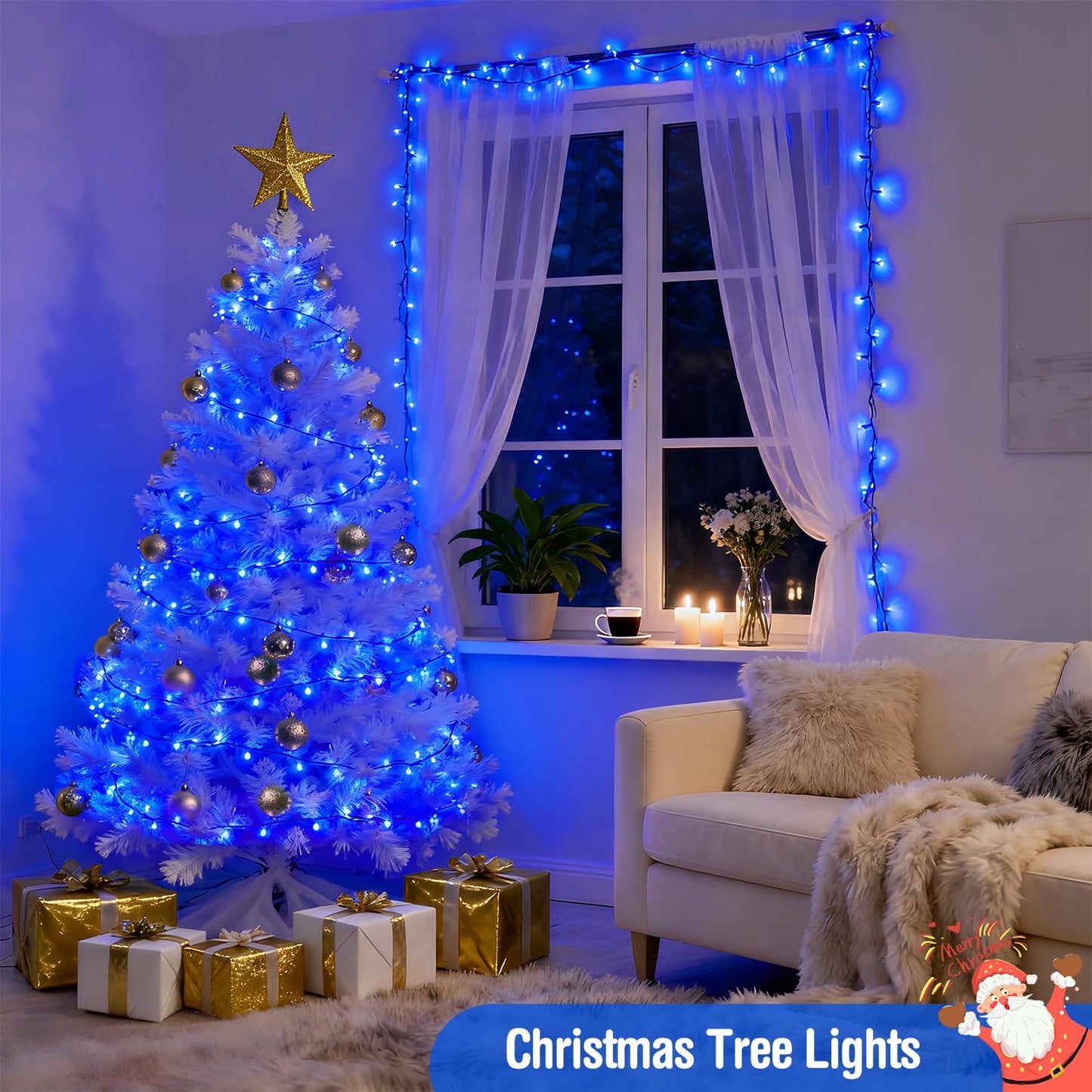 JMEXSUSS Blue 400 LED Christmas Lights Outdoor, 132ft Christmas Tree Lights with Remote, Indoor Blue String Lights Plug in for House Christmas Bush Decorations