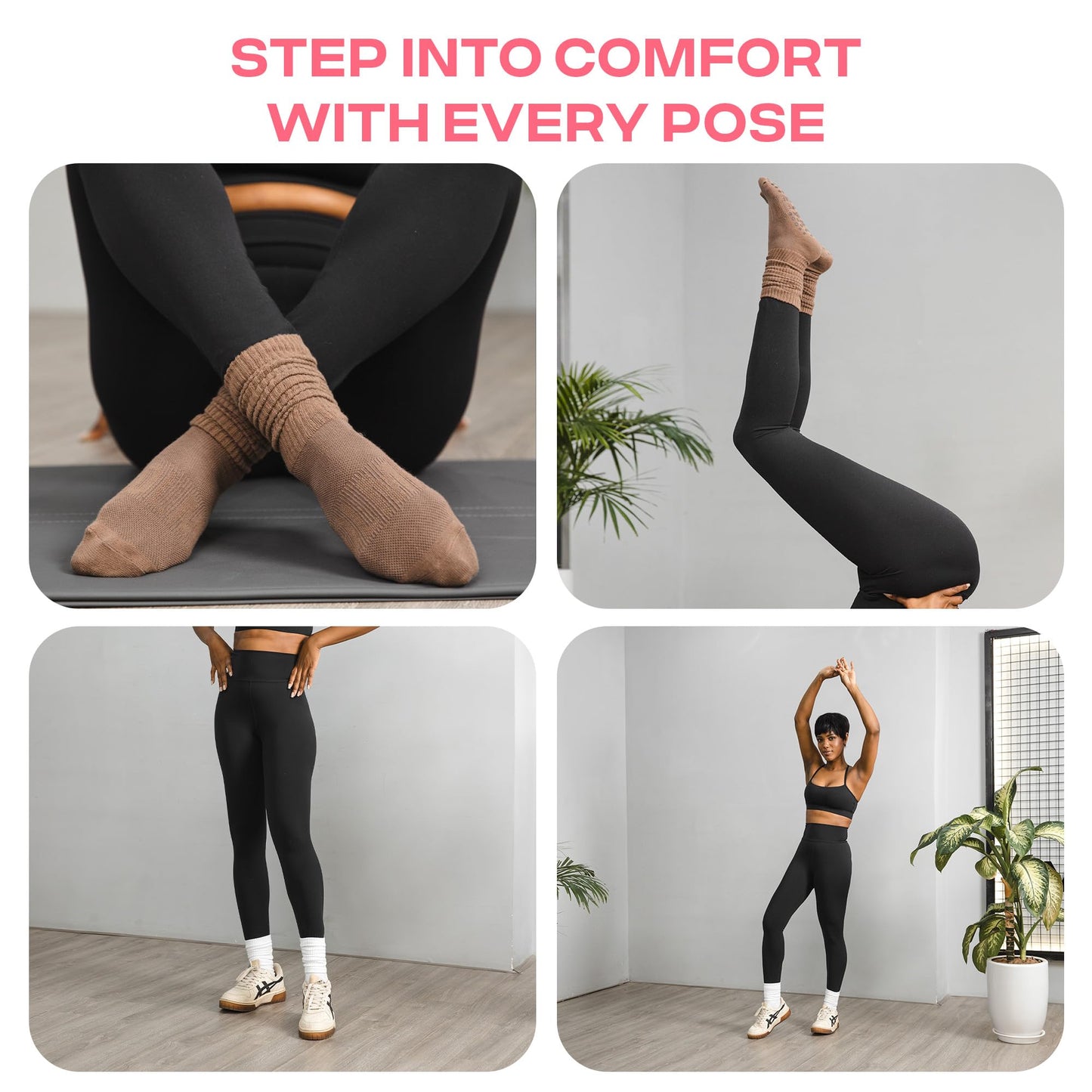 CoolMate Pilates Socks with Grips for Women, Yoga Socks, Crew Non Slip Women for Workout, Barre, Pilates Gifts