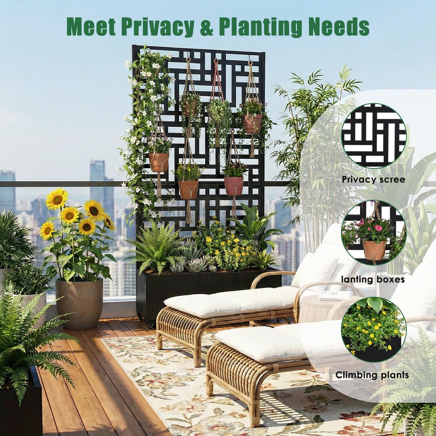 70.87x35.43x15.75 Inch Metal Planter Box with Trellis and Wheels Raised Garden Bed with Drainage Holes Privacy Planters Suitable for Climbing Plants and Vegetables (02)