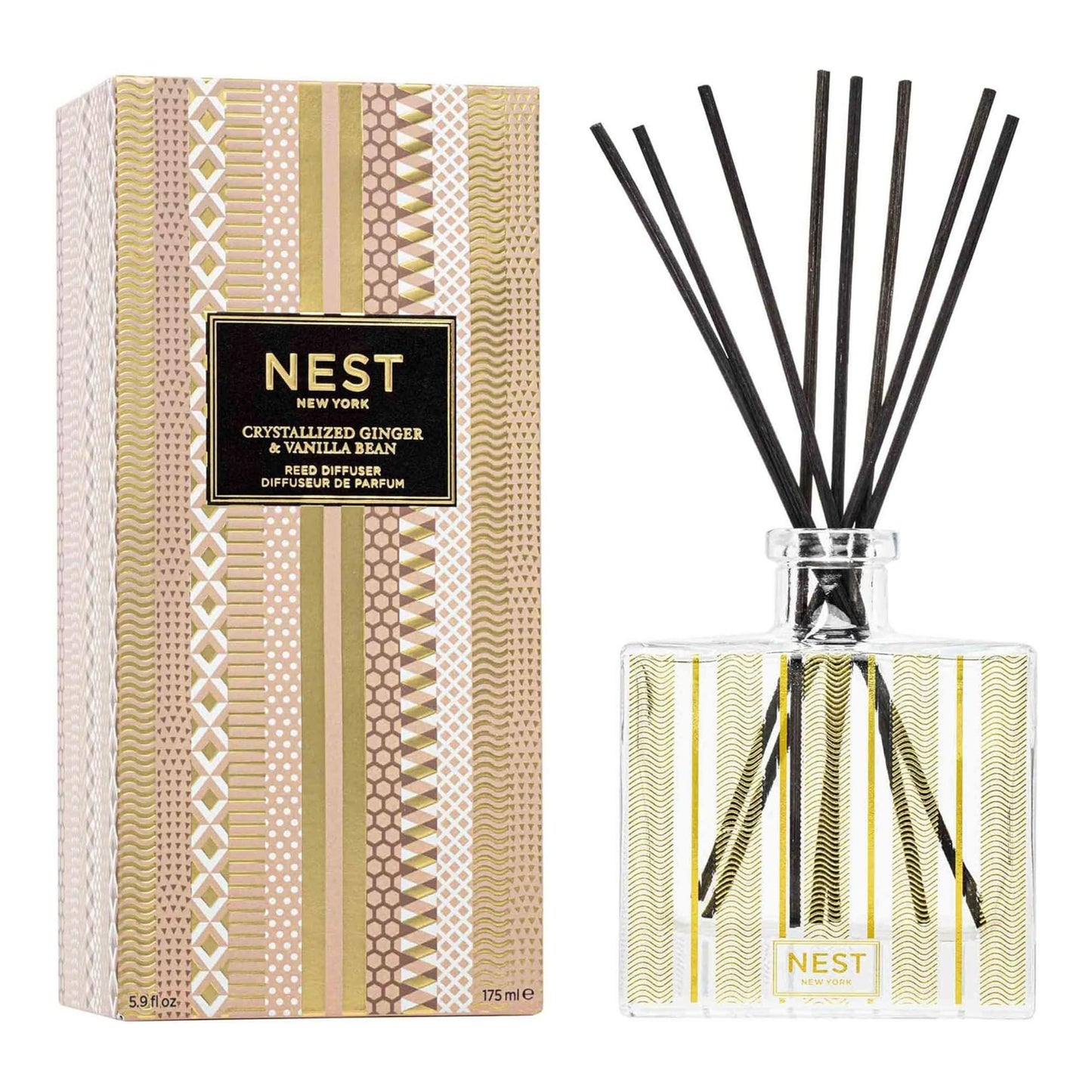 NEST New York Reed Diffuser, Holiday - 5.9 fl oz - Fragrance for Up to 90 Days - Reusable, Refillable Glass Holder - Includes 8 All-Natural Reed Sticks - Flame Free