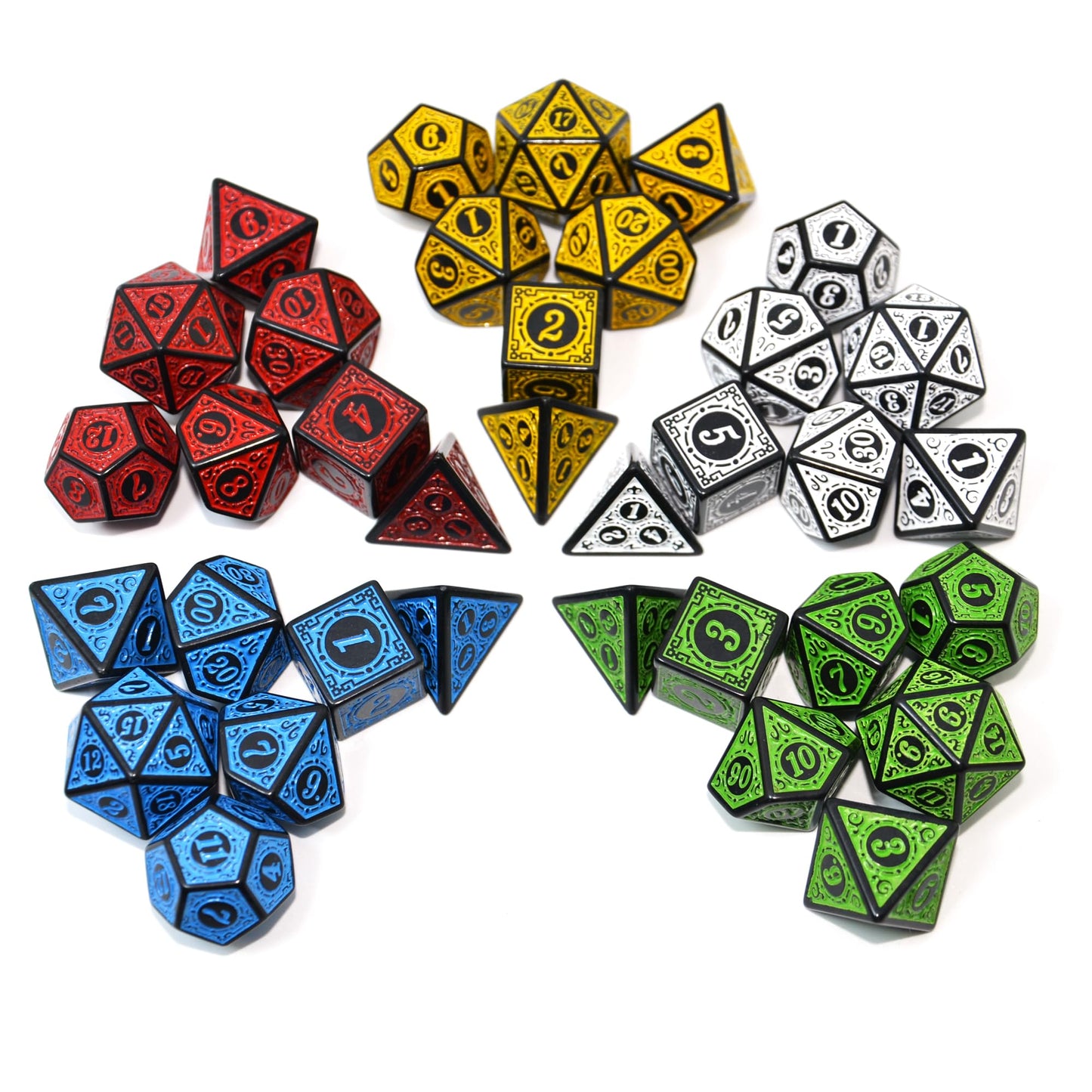 SmartDealsPro Double-Colors Polyhedral Dice Sets with Pouches for D&D DND RPG MTG Dungeon and Dragons Table Board Roll Playing Games D4 D6 D8 D10 D% D12 D20 (5-Color Retro Sets)