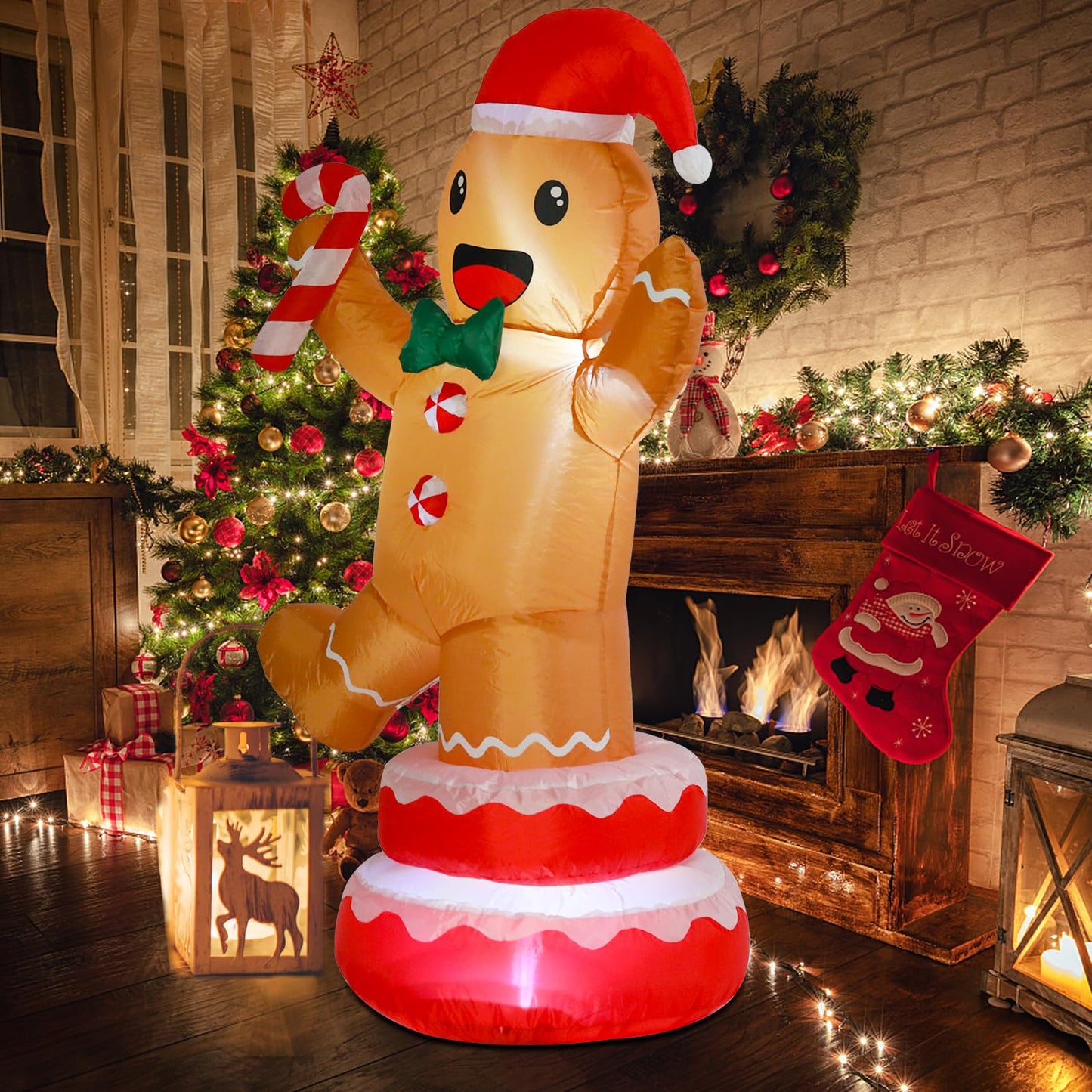 Christmas Inflatables Outdoor Decoration Inflatable Animated Rotating Gingerbread Man Giant Outdoor Indoor Blow Up LED Lighted Up Yard Lawn Garden Home Party Decor