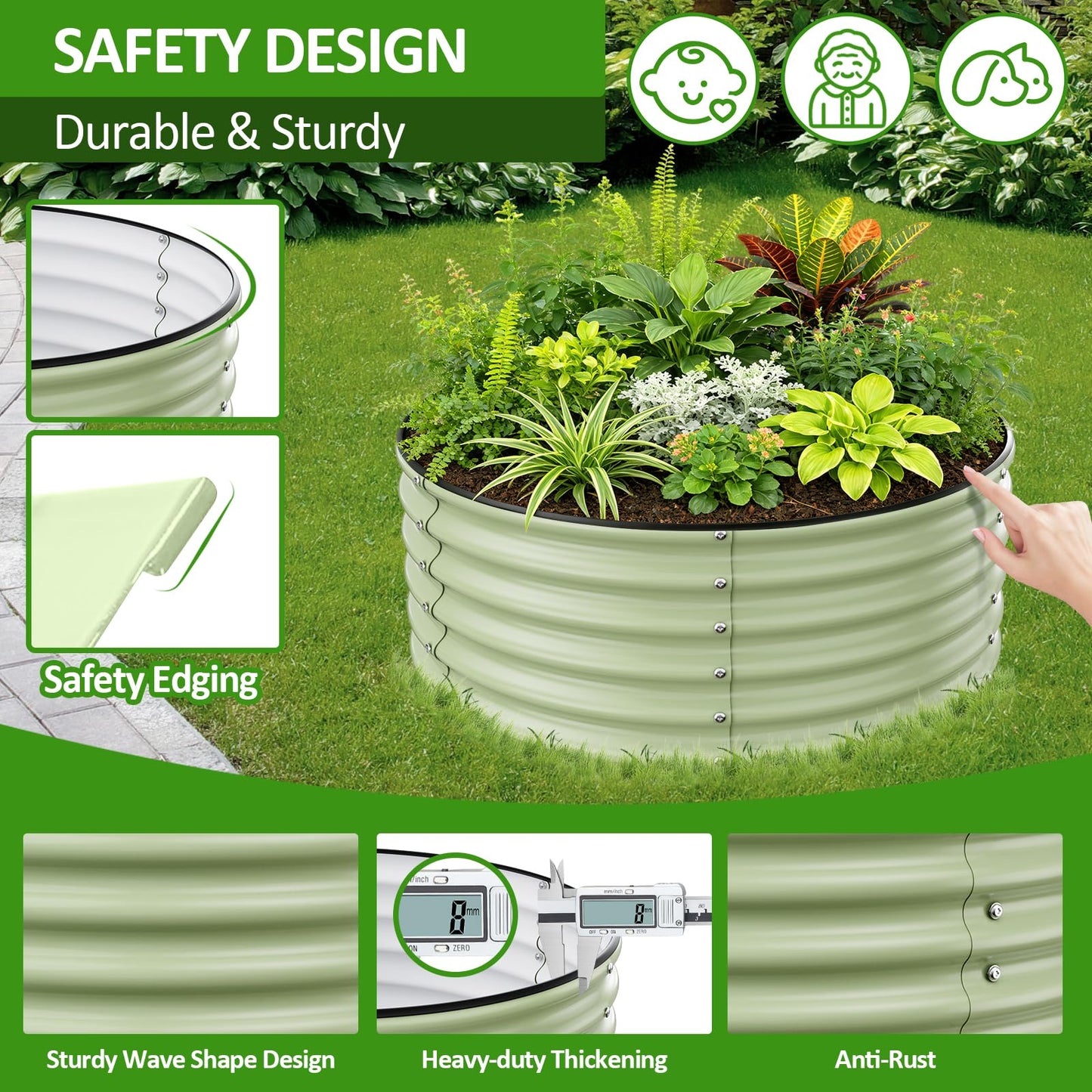 Gruper Galvanized Raised Garden Bed, 3.5ft x 17'' Tall Round Metal Planter Raised Garden Boxes Outdoor for Vegetable Fruits Flower Herb, Anti-Rust and Sturdy & Easy-Setup