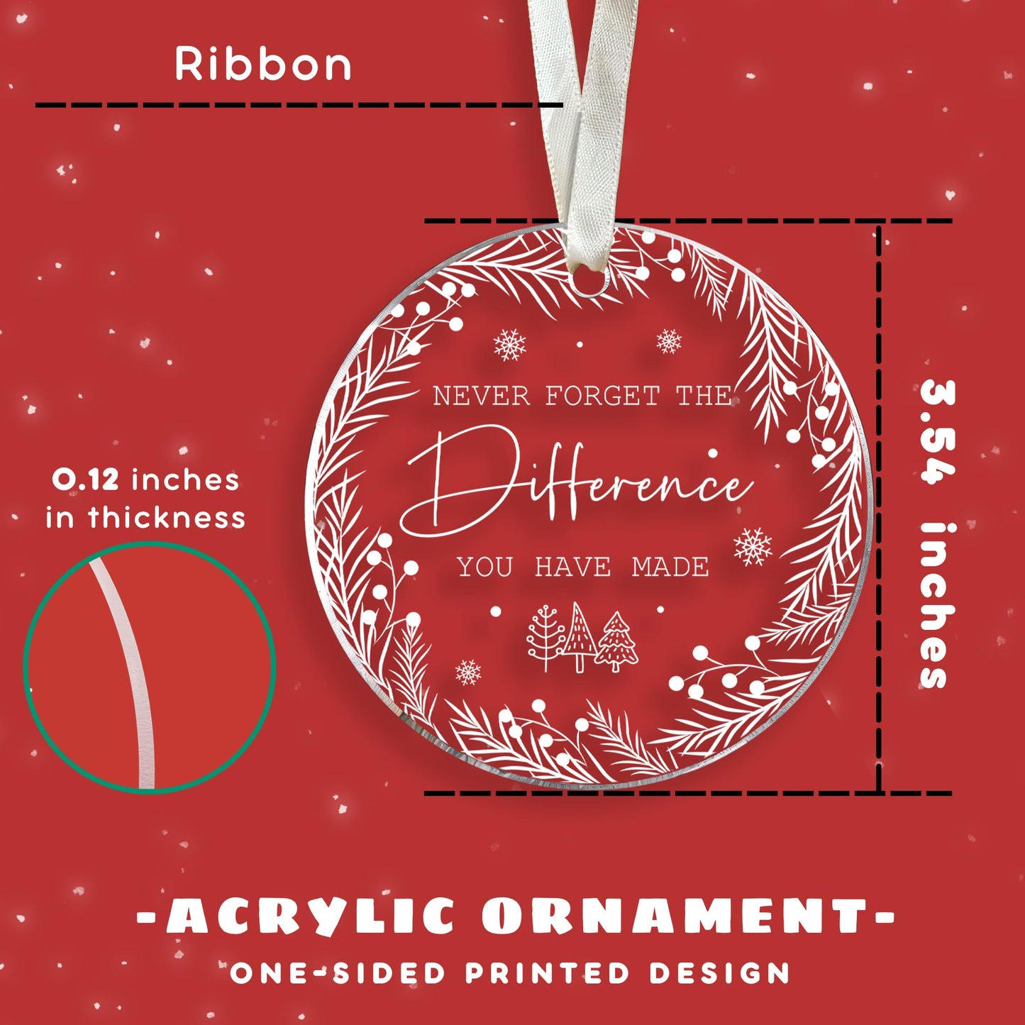 TUMSHANIP Thank You Gifts for Women, Boss, Coworkers, Teacher, Nurse, Mom, Friends - Retirement Farewell Going Away Never Forget The Difference You Made Ornament - Acrylic Christmas Ornament 2025
