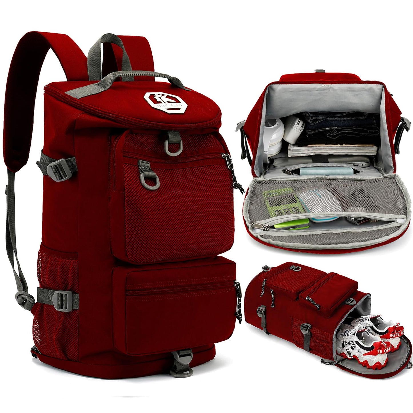 JYColofex gym duffel bag backpack, Solid color wrestling bag,with shoe compartment, 4 kinds of back method waterproof travel sports walking laptop Lightweight (B-Magenta Red)