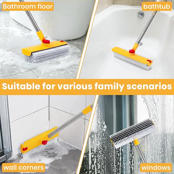 64in Floor Scrub Brush with Long Handle, 3 in 1 Hard Bristle Cleaning Brush