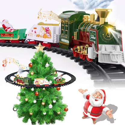 TERRAMUS Christmas Train Set - Hanging Train Toys with Smoke Light & Sound for Boys Girls,Train Set Around Under The Christmas Tree with Steam,Carriages Tracks for 3-12 Years Old Kids Decoration Gift
