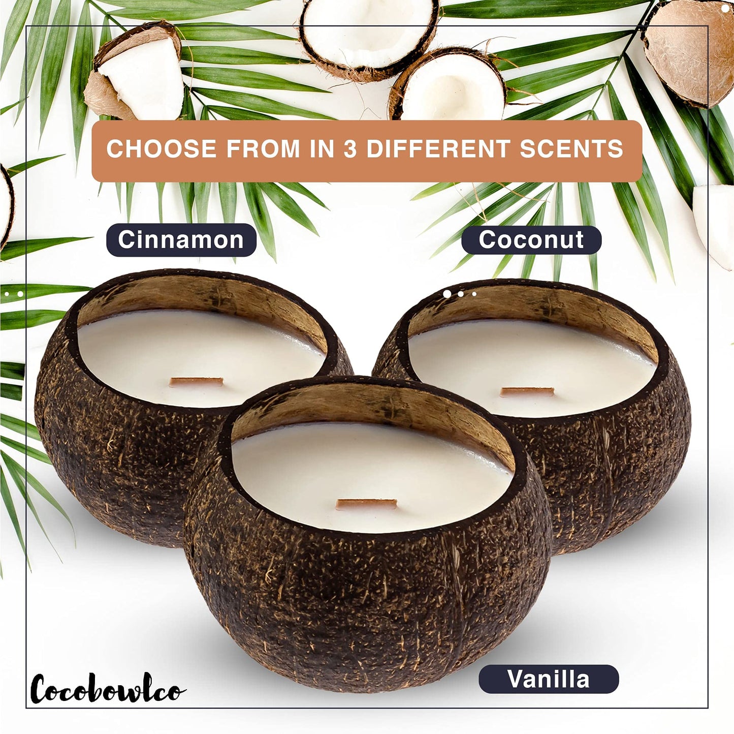 Cocobowlco Soy Coconut Candle - Vanilla Scent, Wood Wick, Real Coconut Shell, Eco-Friendly, 45+ Hours Burn Time
