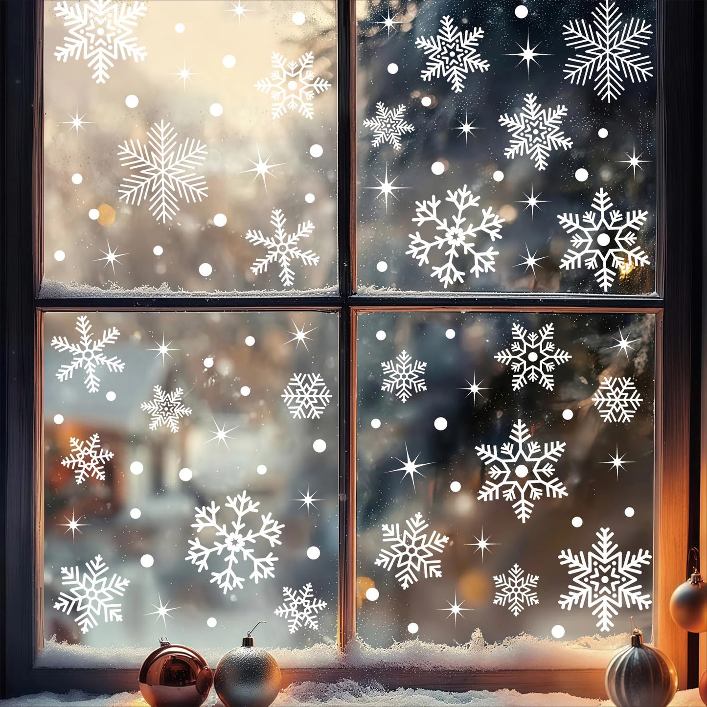 Kasubeso 92Pcs Snowflake Window Clings Decals, Peel and Stick Glitter Christmas Wall Stickers, Removable Winter Xmas Wall Docer for Holiday Party Bedroom Living Room Offices Home Decoration