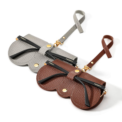 FEISEDY 2Pack Soft Leather Sunglass Bag, Holder Eyeglasses Case, Portable Glasses Pouch With Button Clip Wrist Strap B0049
