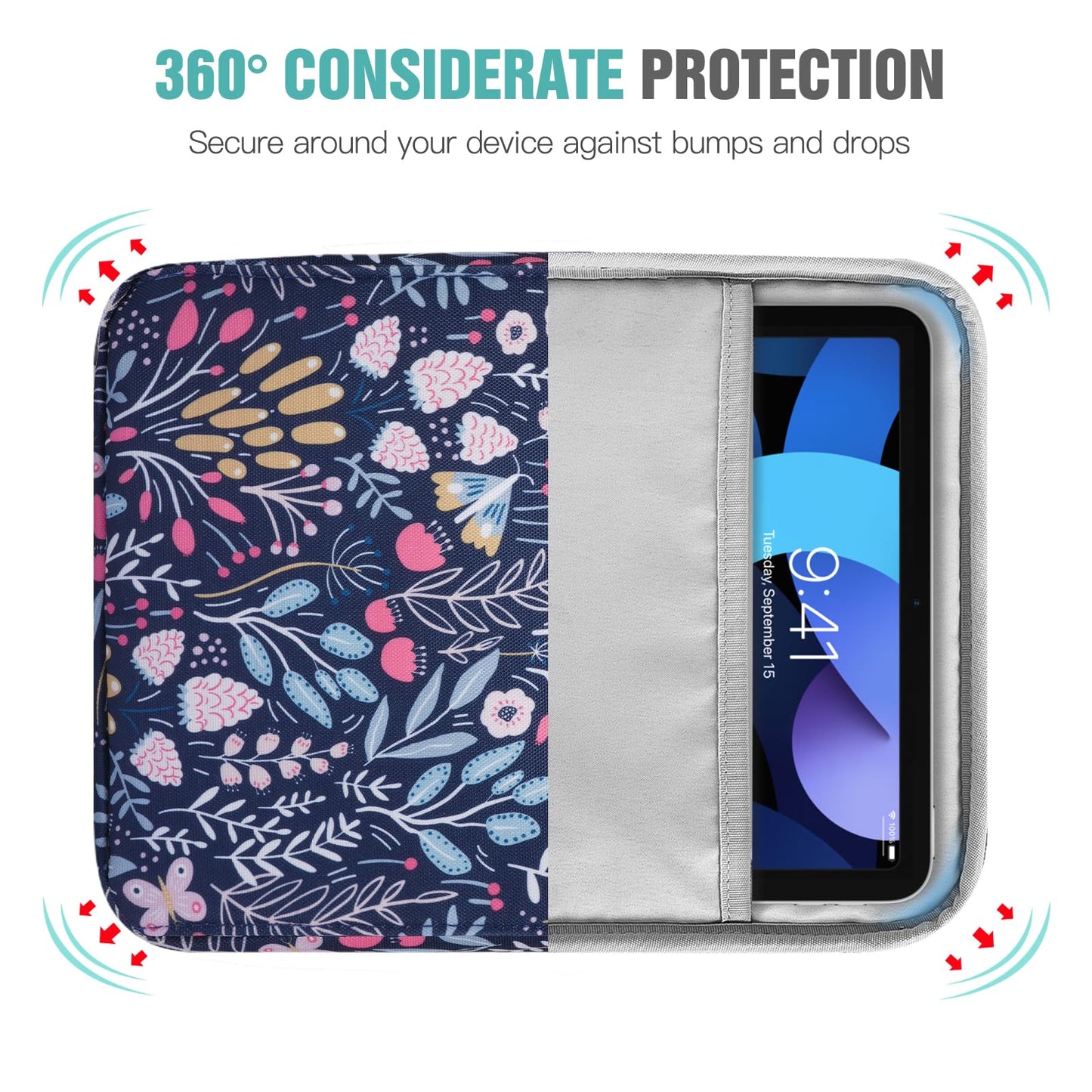 TiMOVO 9-11 Inch Tablet Sleeve Bag with Shoulder Strap for iPad 11-inch A16 2025, iPad 10.9"/10.2" | Air 11/5th/4th Gen. 10.9", Galaxy Tab A9 Plus 11", Colorful Flower