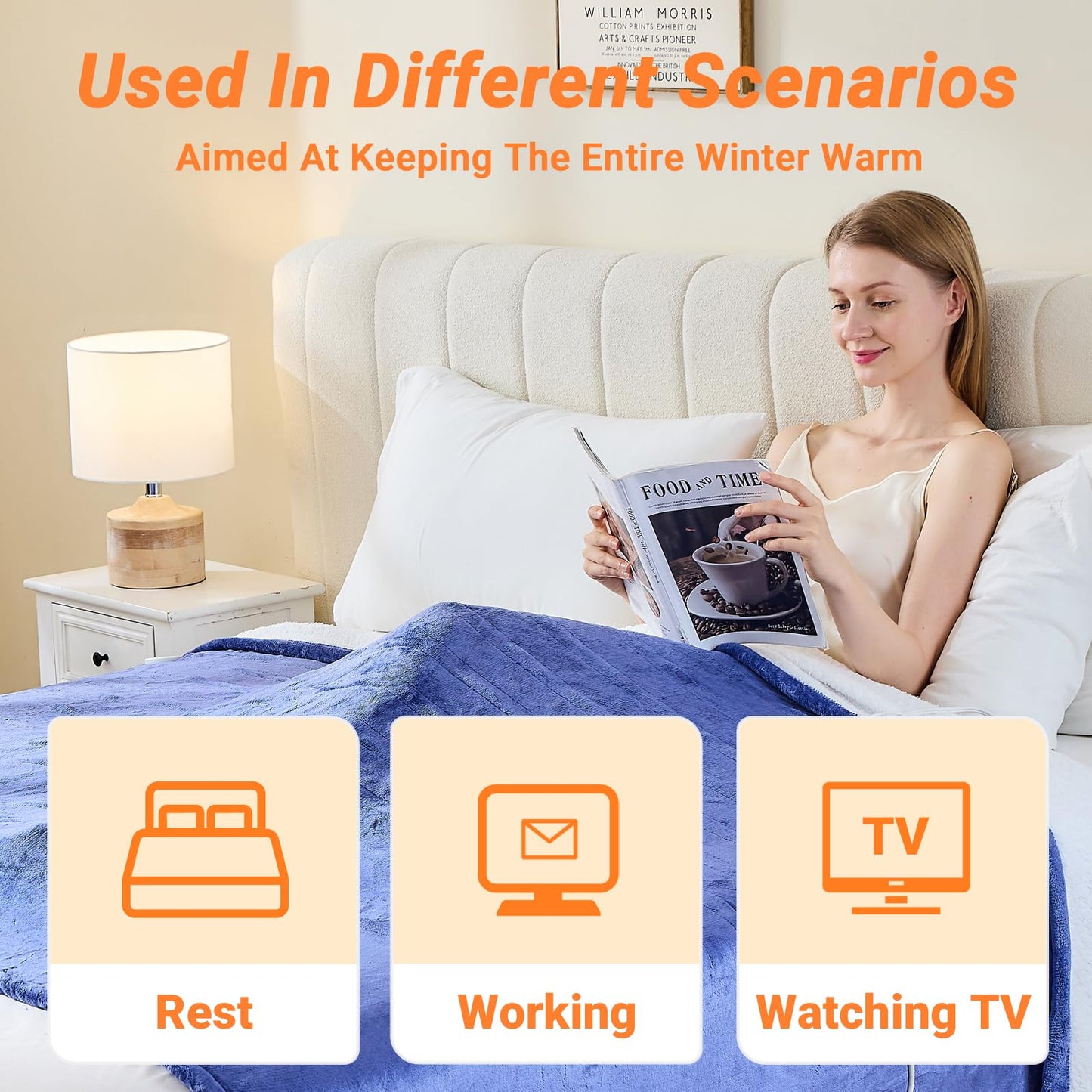 Electric Blanket Heated Throw, Soft Flannel Heating Blanket with 8 Hours Auto Off 10 Fast Heating Levels Machine Washable Sherpa Heated Blanket with Overheating Protection