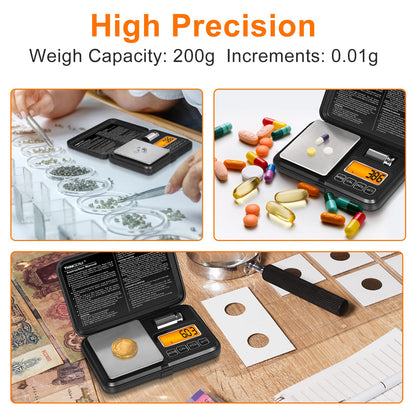 THINKSCALE Digital Pocket Scale 200g/ 0.01g, Gram Scale with LCD Backlit, Tare, Mini Scale 6 Modes, Small Scales Digital Gram and Oz for Jewelry, Powder, Herbs, Coins, Spices, Battery Included
