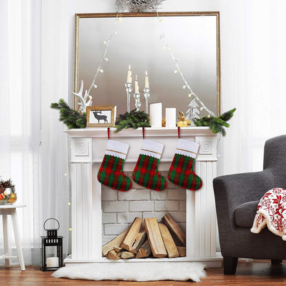 URATOT 12 Pack 15 Inches Christmas Stockings Red and Green Plaid Pattern Felt Christmas Holiday Stockings Christmas Tree Hanging Ornaments Xmas Fireplace Decoration Set
