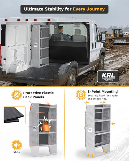 KRL PRODUCTS SV-3260 Steel Mid/High Roof Van Shelving Storage System Fits Transit, NV, Promaster and Sprinter, Van Shelving Units, 32''W * 60''H * 13''D