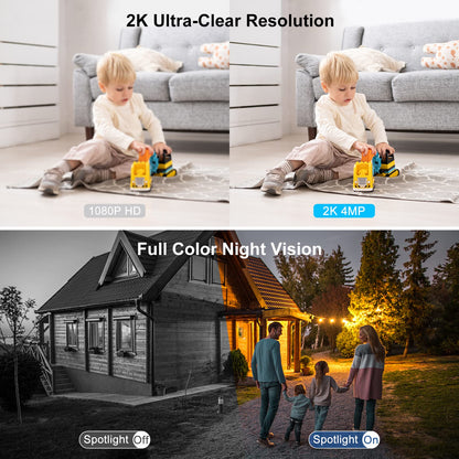 Magnetic Security Cameras Wireless Outdoor - Home Battery Powered WiFi Camera 2K Video/Color Night Vision/AI Motion Detection Siren Alarm and Spotlight 2-Way Audio Waterproof SD/Cloud (Black(2pcs))