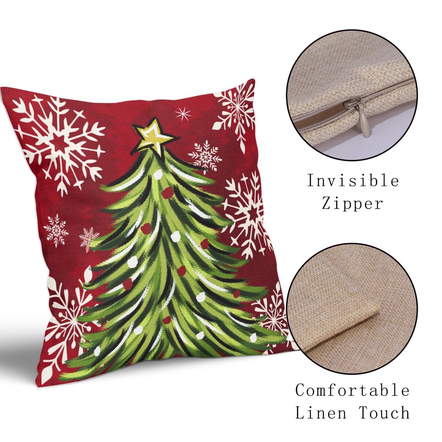 Sivirary Christmas Pillow Covers 18x18 Inch Set of 2 Dark Red Green Xmas Tree Snowflake Holiday Decorative Winter Throw Pillowcases Outdoor Seasonal Farmhouse Cushion Cases Decor for Sofa Couch Bed