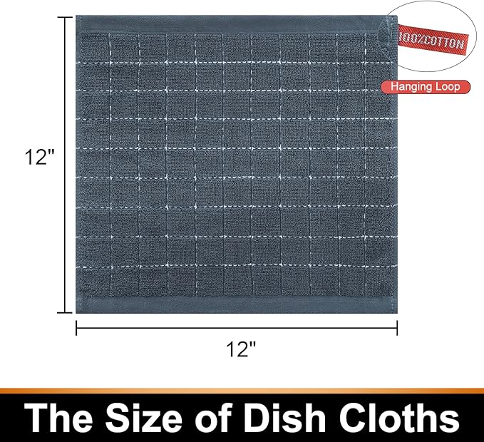 Mordimy 100% Cotton Terry Cloth Dish Cloths, Soft and Absorbent Checkered Dish