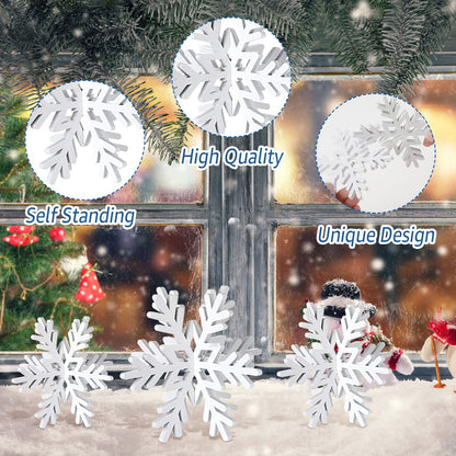 Bucherry 12 Pcs Wooden Snowflake Table Decor 3D Snowflake Tabletop Signs and Centerpiece for Christmas Xmas Winter Wonderland Decorations Home Party(White)