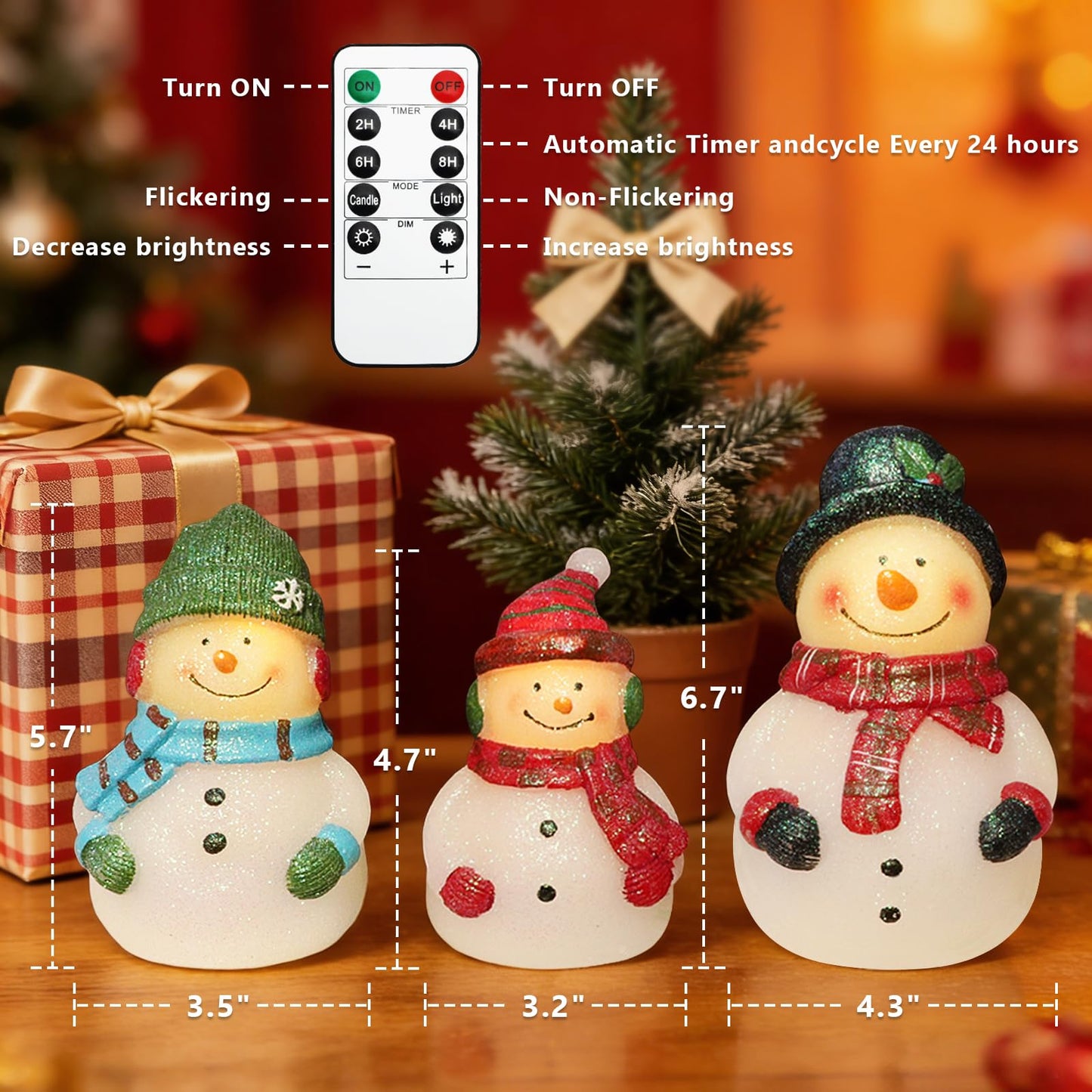 Impress Life Christmas Snowman Flameless Candles with Remote, Holiday Theme LED Candles, Battery Operated Real Wax Candles for Bedroom Party Winter Xmas Decor - Set of 3