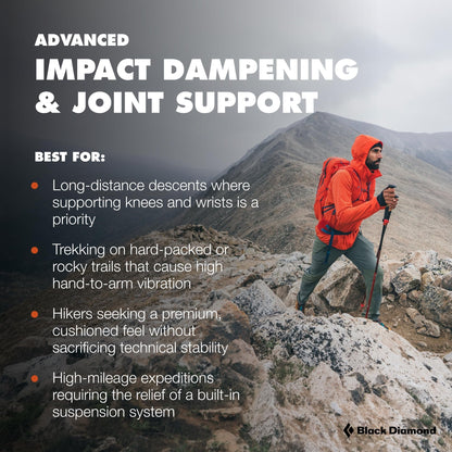 BLACK DIAMOND Pursuit Shock Trekking Poles (Pair)| Shock-Absorbing Design | Adjustable Aluminum | for Hiking & Backpacking | Steel Grey-Foam Green