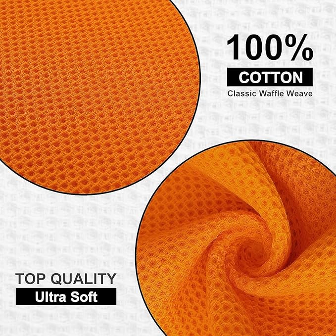 Kitinjoy 100% Cotton Kitchen Dish Cloths, 12 Pack Waffle Weave Ultra Soft