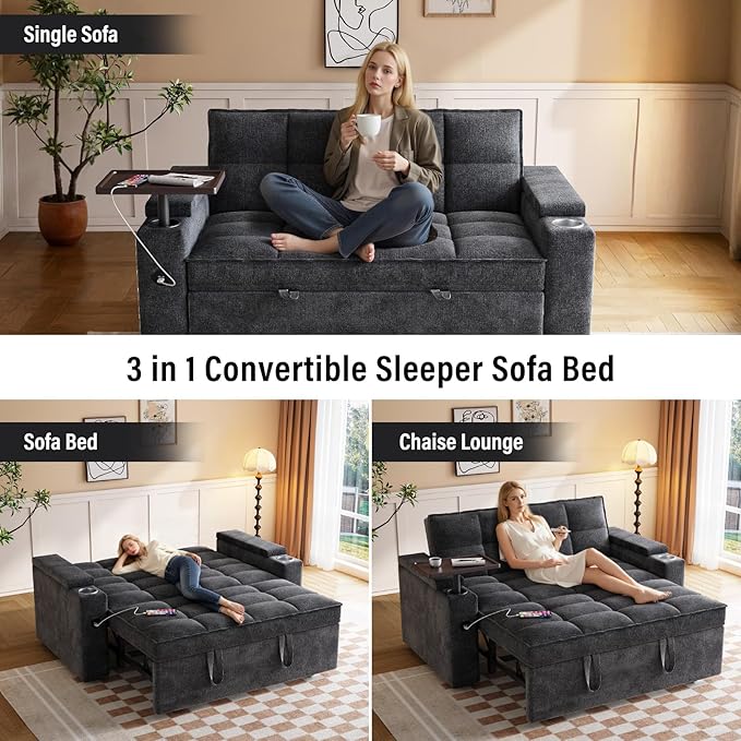 65" Chenille Convertible Sofa Bed
