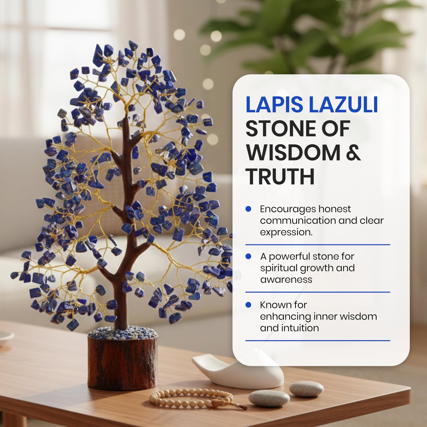 AstraVeda Lapis Lazuli Crystal Tree Sculpture, 10-12 inches, 300 Natural Crystals, Home Décor, Handmade Gift