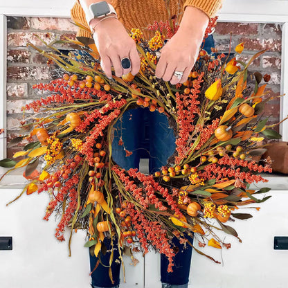 WANNA-CUL 24In Fall Harvest Wreath for Front Door Autumn Thanksgiving Decor