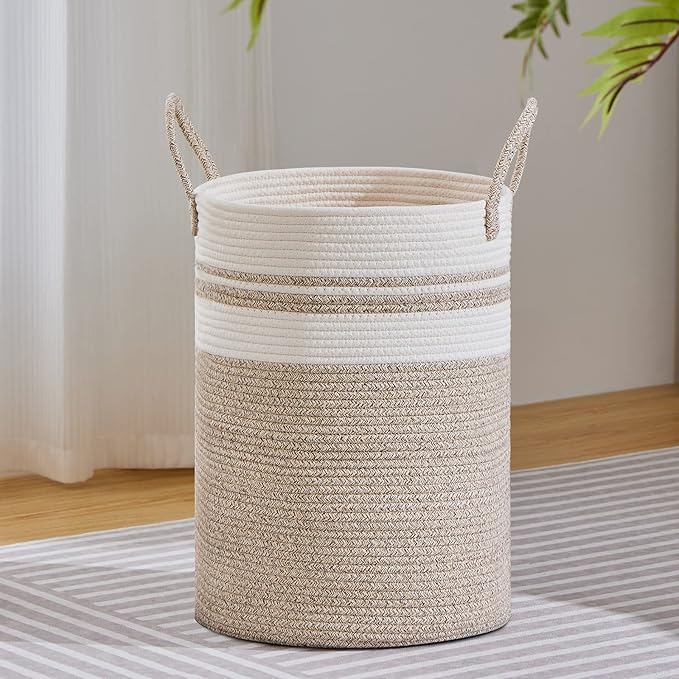VIPOSCO Large Laundry Hamper, Tall Woven Rope Storage Basket