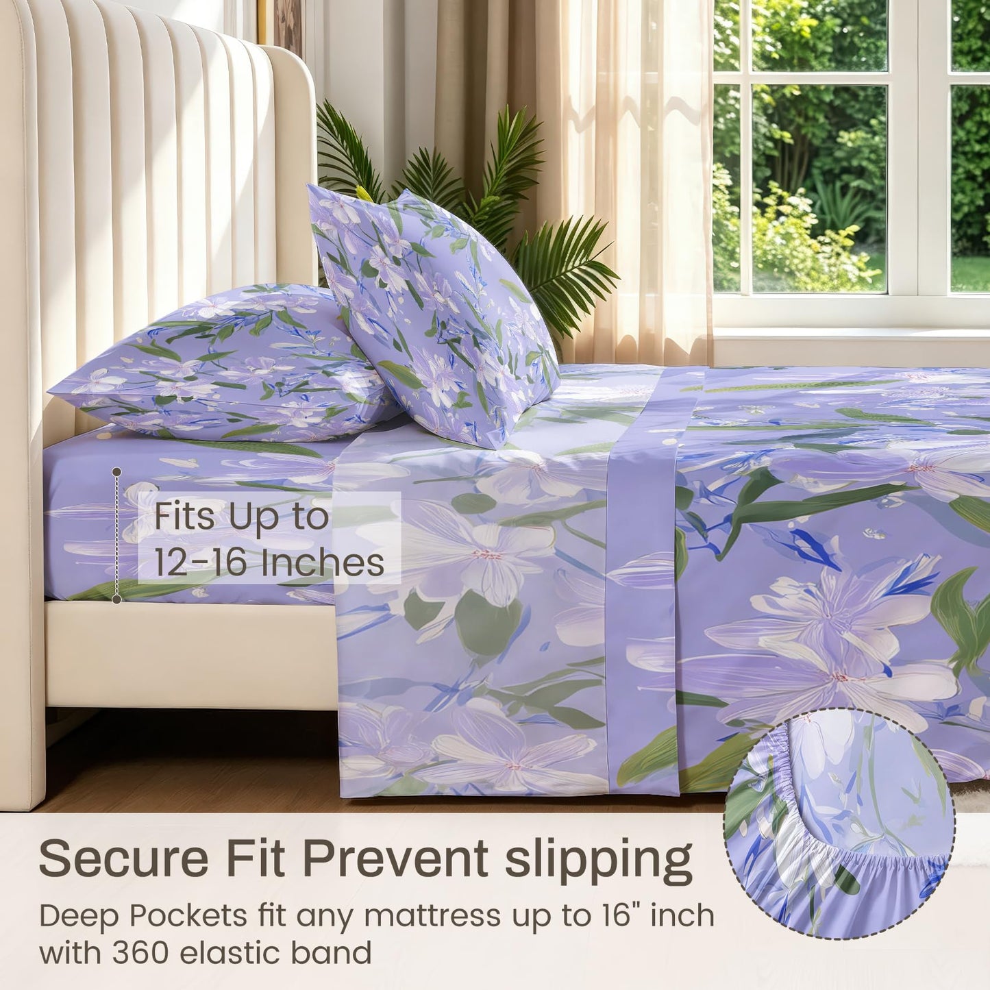 Purple Floral Queen Bedding Set Romantic Flower Sheet Sets