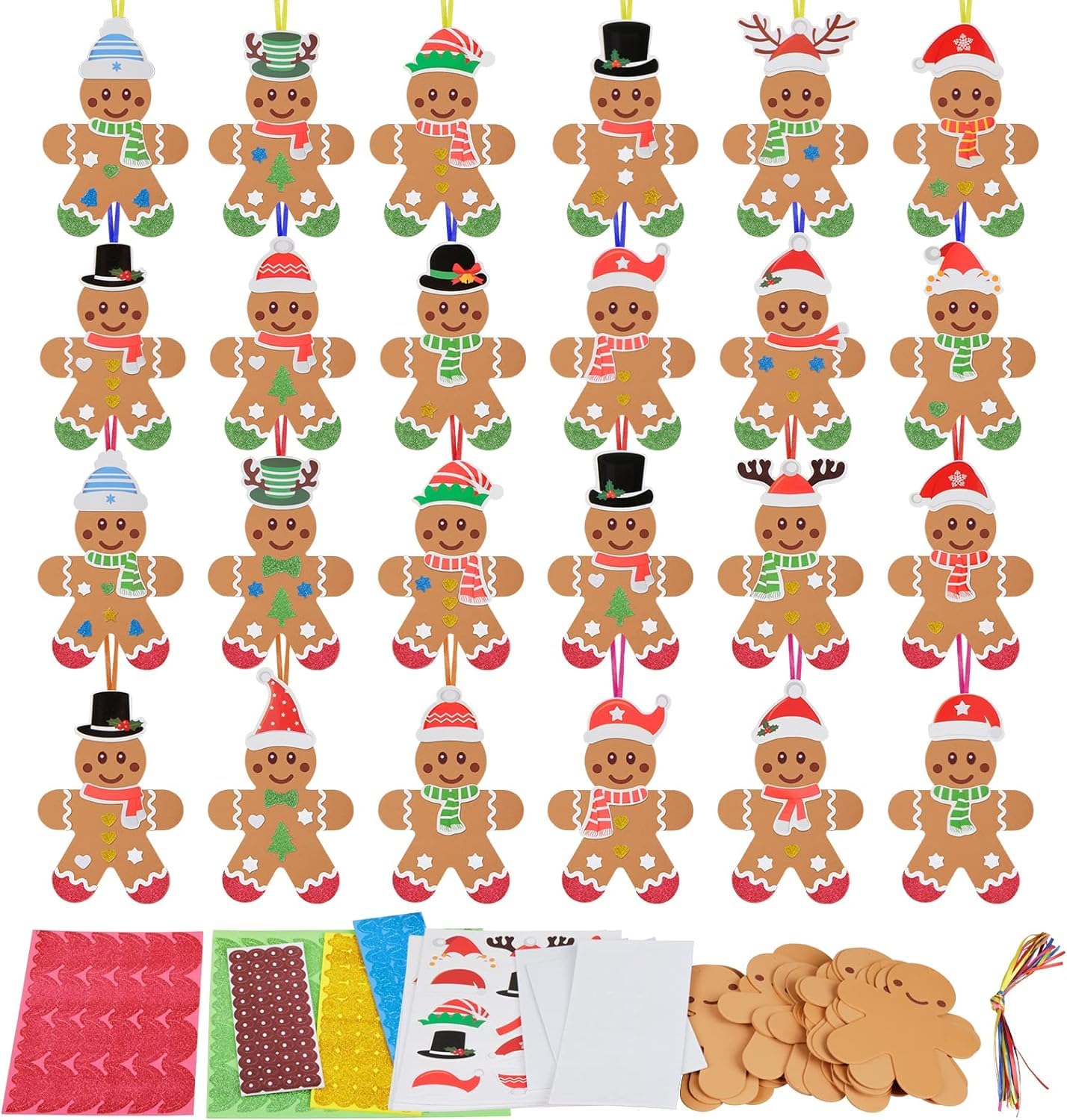 Fennoral 24 Pack Gingerbread Man Craft for Kids Make You Own Gingerbread Man Foam Stickers Ornament DIY Arts and Crafts for Kids Girls Boys Chirstmas Party Supplies Christmas Tree Decoration