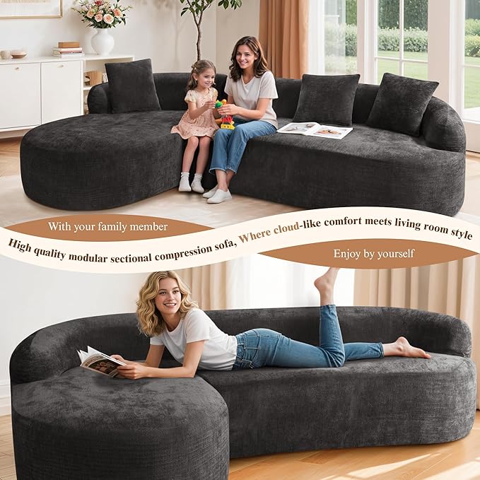 99" Curved Sectional Sofa with Chaise, Modern Boneless Couch with Deep Seat