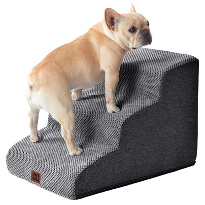 EHEYCIGA Curved Dog Steps for Bed, 3-Step Dog Stairs for Sofa, High Density Foam Pet Steps for Small Dogs and Cats, Pet Stairs for Couch, Non-Slip Dog Ramp with Washable Cover, 40x57x40cm, Dark Gray