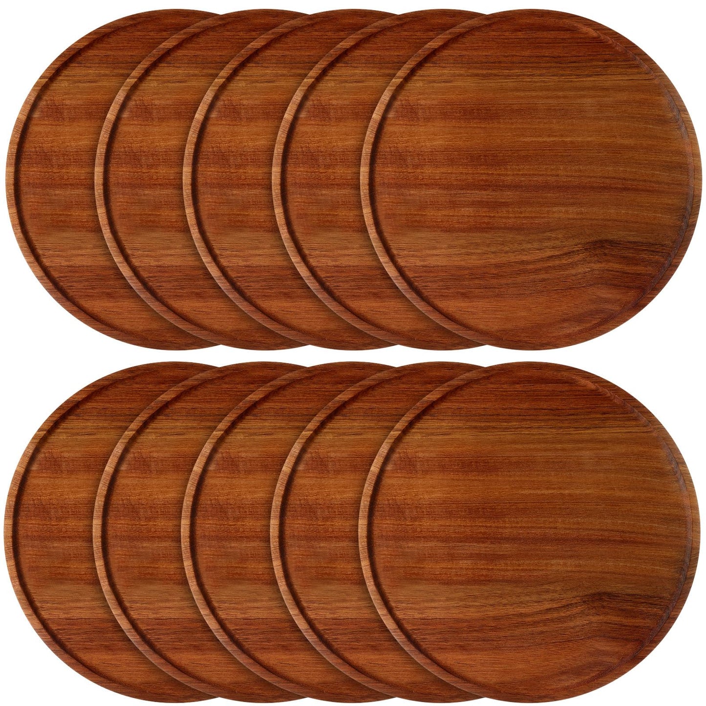Rtteri 10 Pieces Acacia Round Wood Plates 14 x 0.6 Inch Dinner Plates Wooden Charger Platter Bulk Easy Cleaning Lightweight Serving Tray for Dishes Snack Dessert