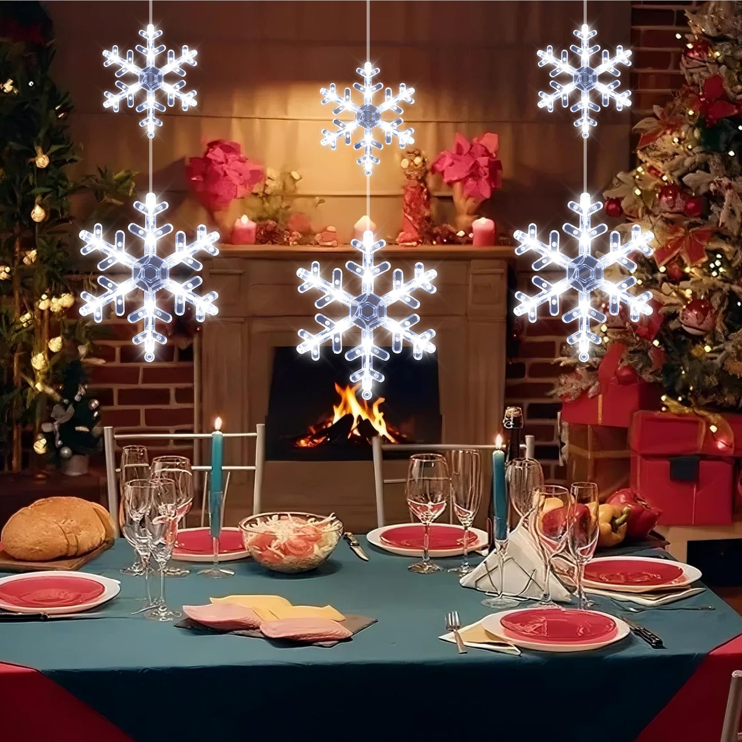 [Timer] Christmas Window Decorations, 3 Pack Snowflake Christmas Window Lights with Suction Cup, Hanging LED Battery Operated Xtmas Lights Indoor Xmas Tree Fireplace Home Party Decor