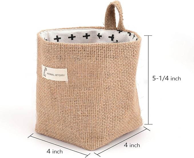 Foraineam 6 Pack Mini Hanging Storage Bag Cotton Linen Decorative Wall-Hanging
