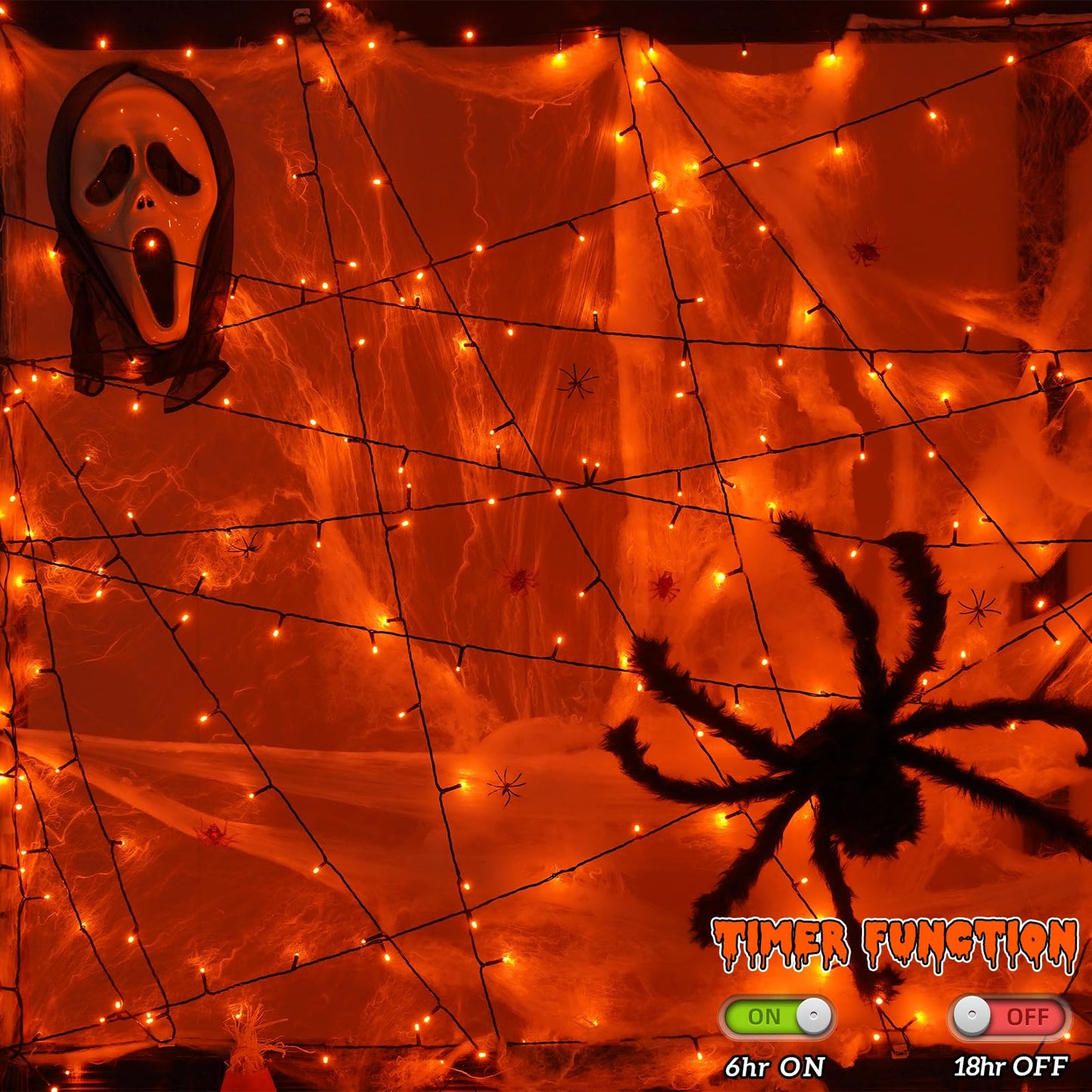QITONG 165ft 500 LED Orange String Lights, Twinkle Lights Outdoor Waterproof with 8 Modes, Green Wire Orange Christmas Light Plug in Indoor with Timer Memory