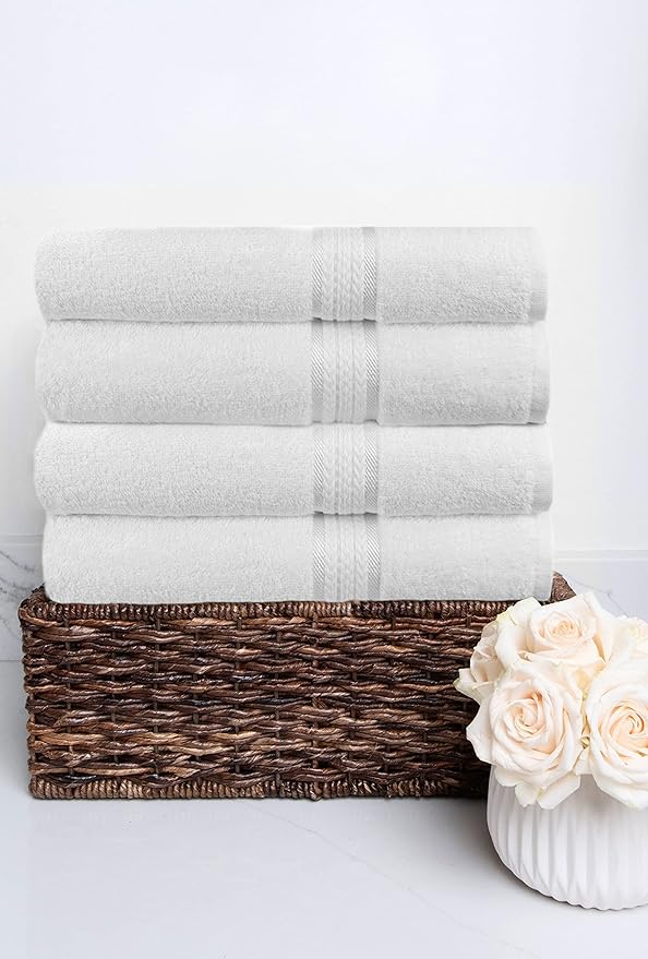 Cotton Craft Ultra Soft 4 Pack Oversized Extra Large Bath Towels 30x54 White