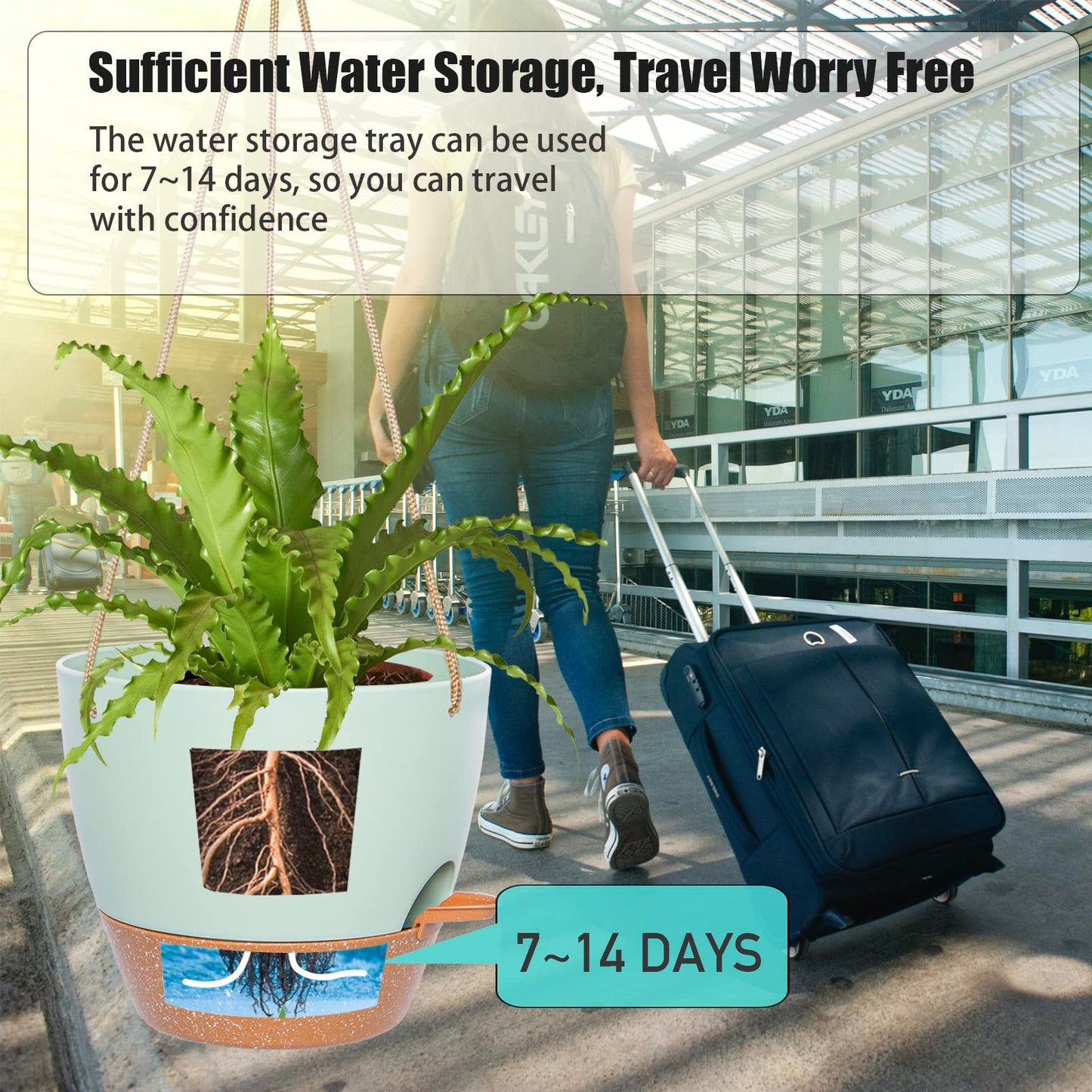 SwinDuck 10 Inch Self Watering Hanging Pots, 2 Pack Hanging Planters with 40oZ Deep Reservior for Indoor Outdoor Plants Flowers, Green with Brown