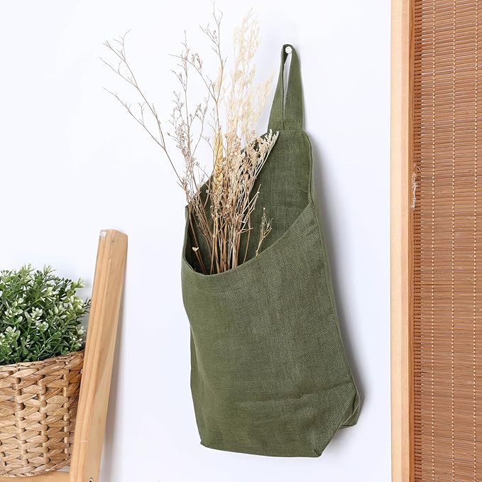 100% Linen Hanging Storage Bags Baskets 2 Pcs, Small Wall Storage Bag