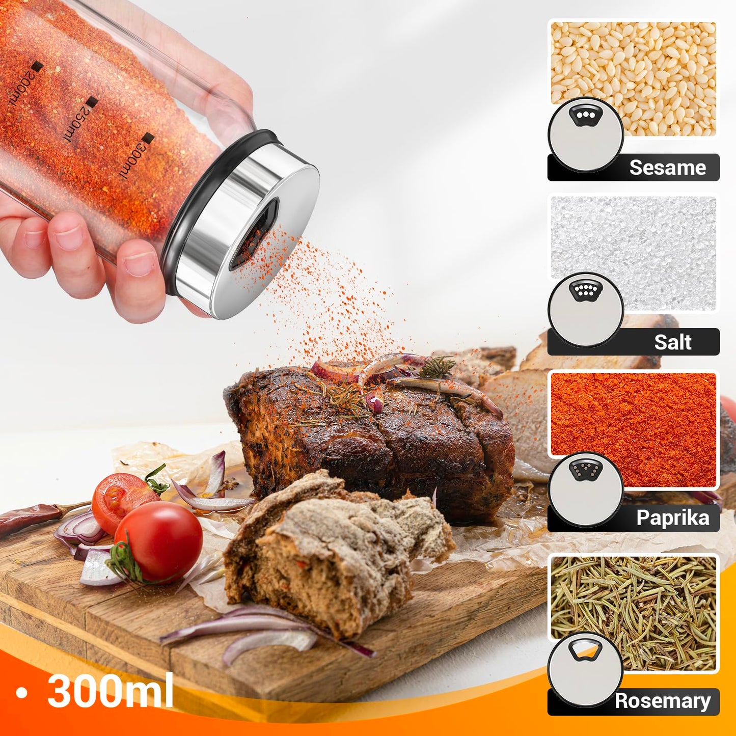 Segarty Spice Jars, 6 Pack 3 oz Spice Bottles with Shaker Lids, Glass Empty Storage Containers with Adjustable Stainless Steel Flow Top for Your Regularly Used Spices