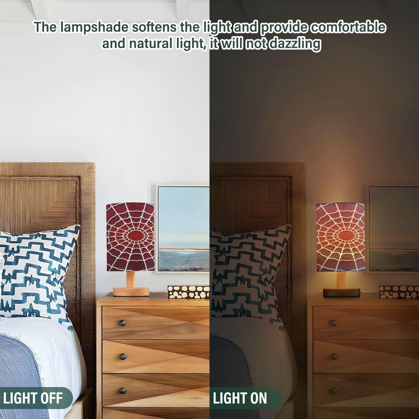 White Spider Web Red Dot Table Lamp for Bedroom Bedside Lamp Desk Lamps Cylinder Nightstand Lamp for Living Room Office Decor