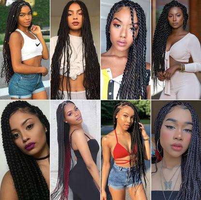 Xusuperb 30 inch Pre Stretched Braiding Hair Extensions 1B Black for Box Braids 6 Packs Long Knotless Kanekalon Synthetic Hair for Braiding Itch Free Hot Water Setting Soft Yaki Texture EZ Braids(1B)