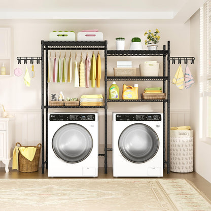 Ulif U5 Over the Washer and Dryer Storage Shelf, Laundry Room Space Saver Bathroom Storage and Organizer Rack for Hanging Towels and Drying Clothes with 5 Wire Shelves, 58.2"W x 13.4"D x 77.5"H, Black